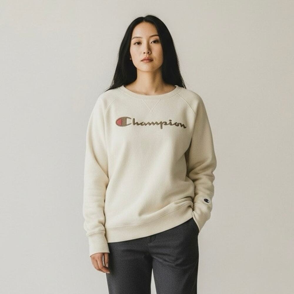 Champion Powerblend Graphic Fleece Sweatshirts Cream Women’s Size S NWOT